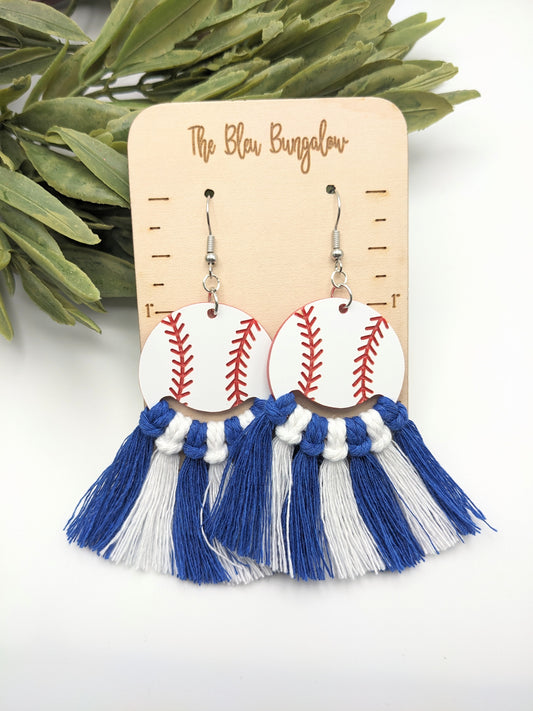 Large Baseball Macrame Earrings