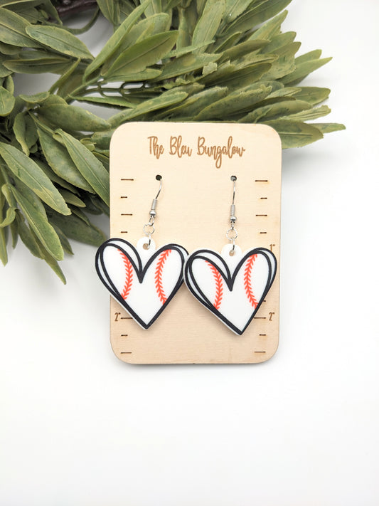 Baseball Heart Dangle Earrings
