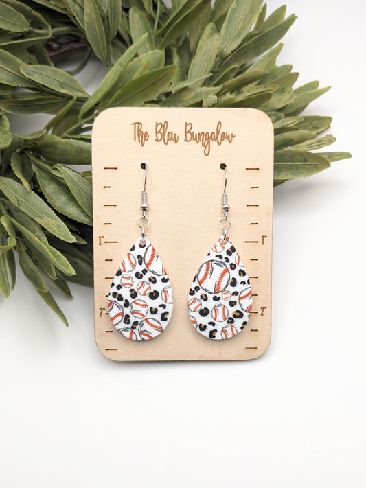 Leopard Print Baseball Earrings