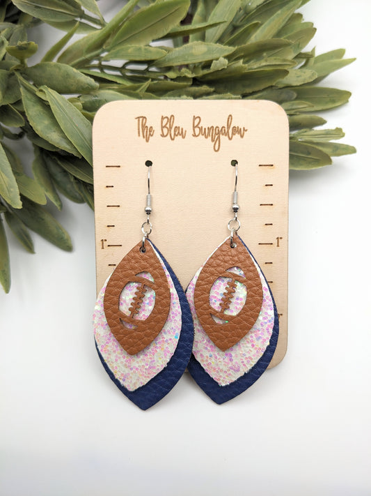 Layered Faux Leather Football Drop Earrings