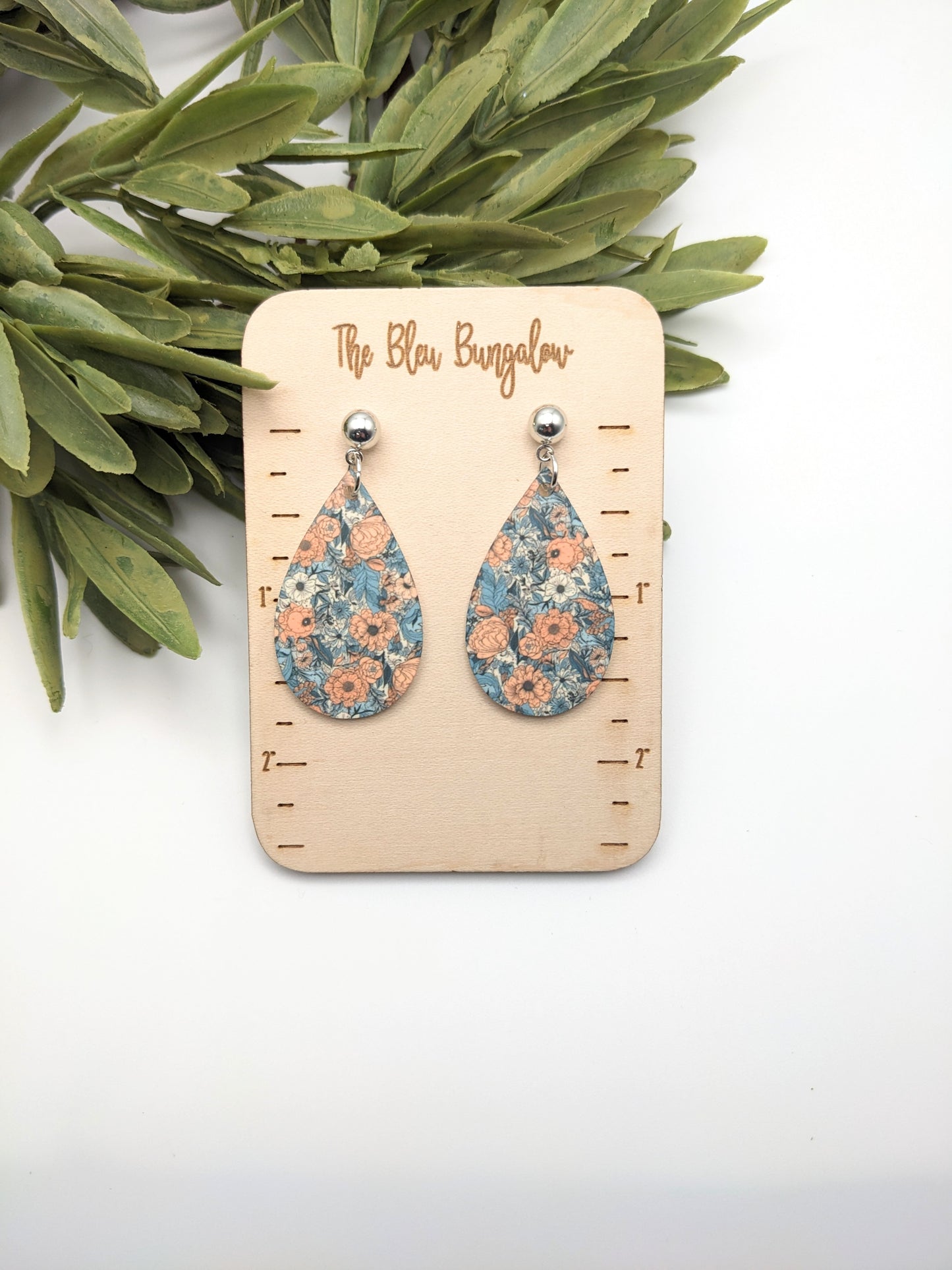 Vintage Floral Print Teardrop Earrings