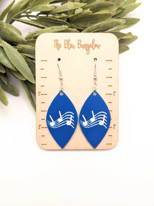 Blue and White Music Note Earrings