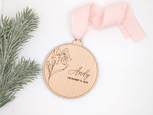 Birth Month Flower + Date Ornament