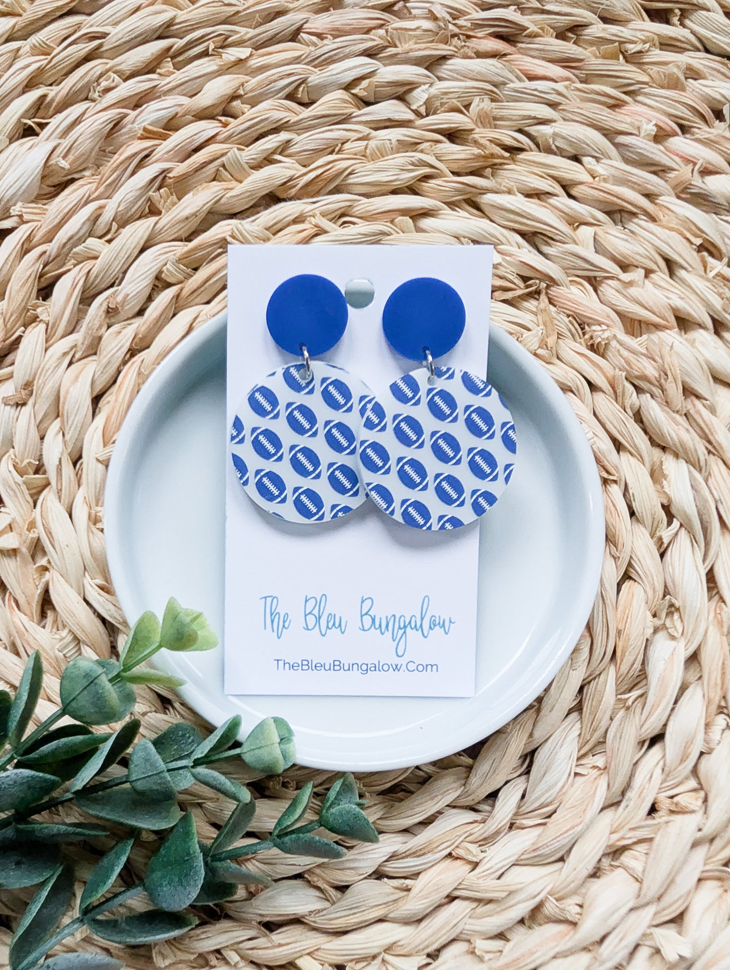 Blue + White Football Print Earrings