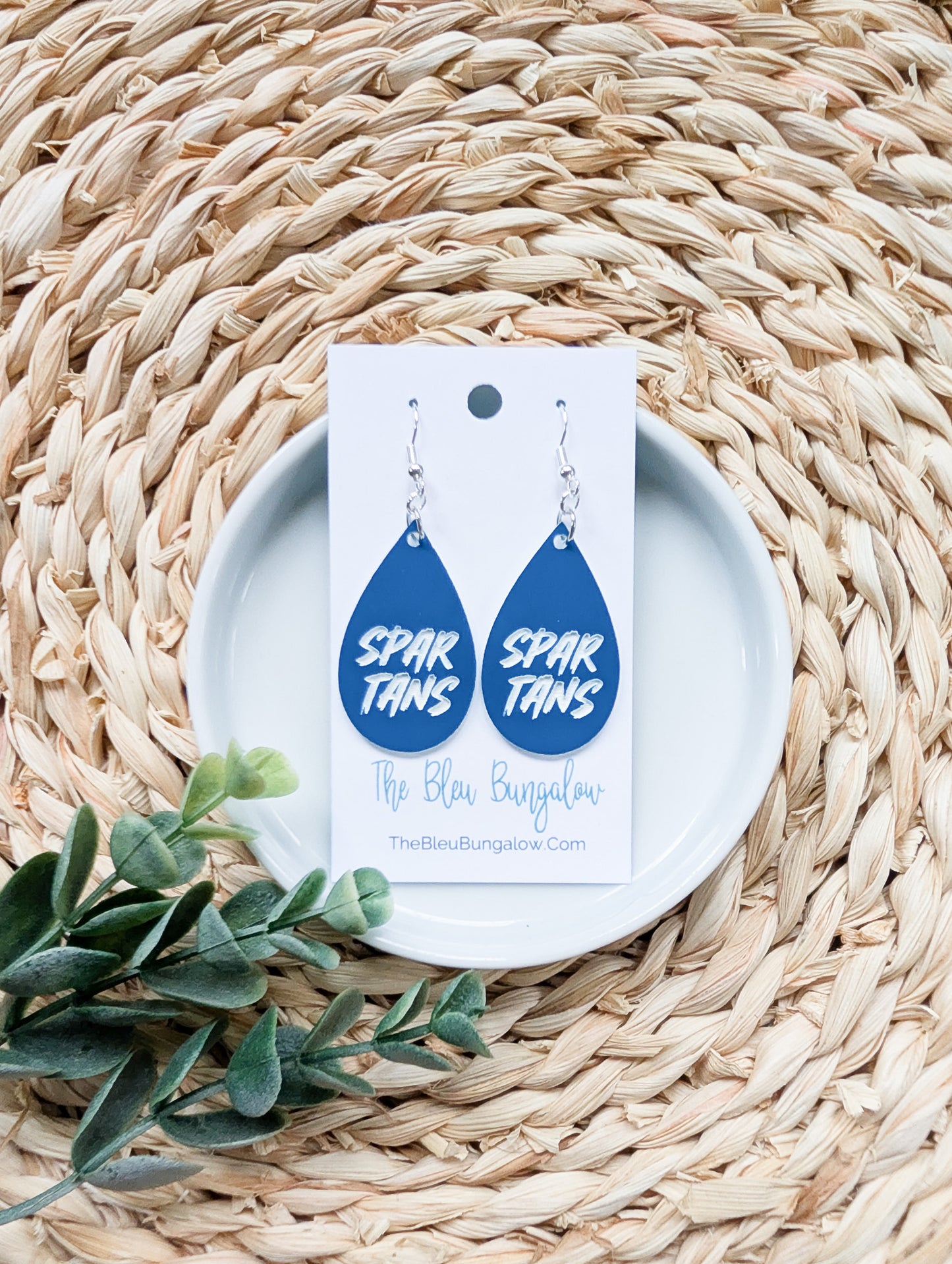 Blue + White Spartan Teardrop Earrings