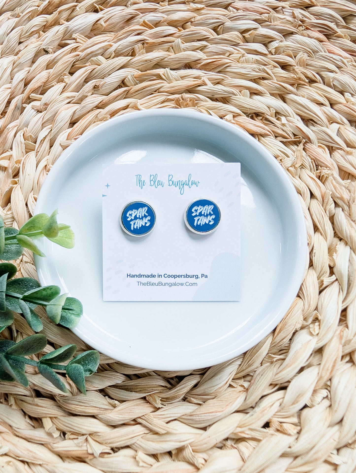 Blue and White Spartan Studs