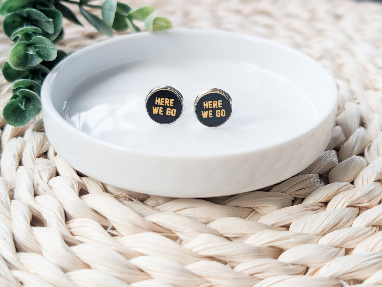 Here We Go Black and Yellow Stud Earrings: Pittsburgh Football Fan Gift