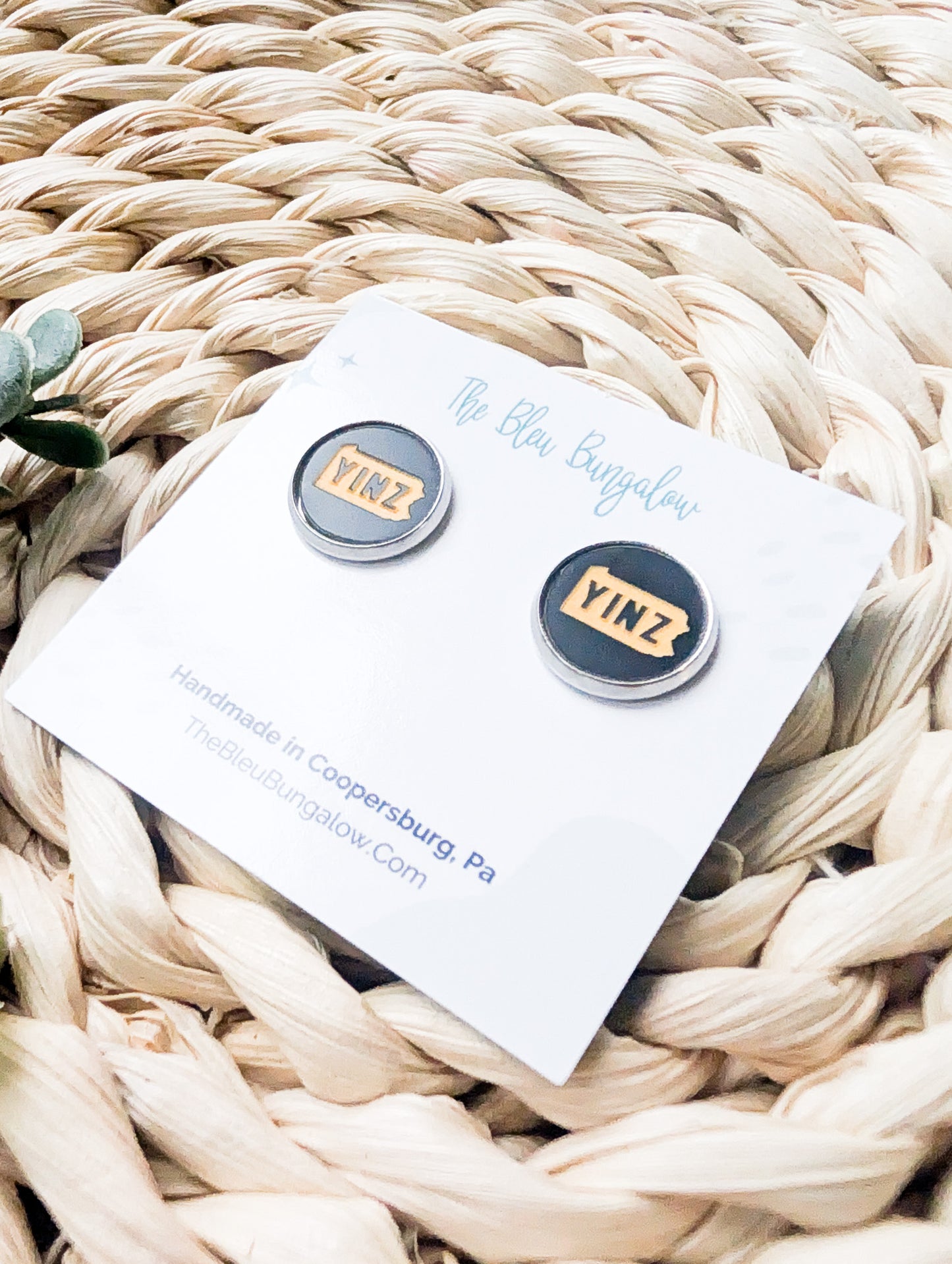 Yinz PA Black and Yellow Stud Earrings: Pittsburgh Football Fan Gift