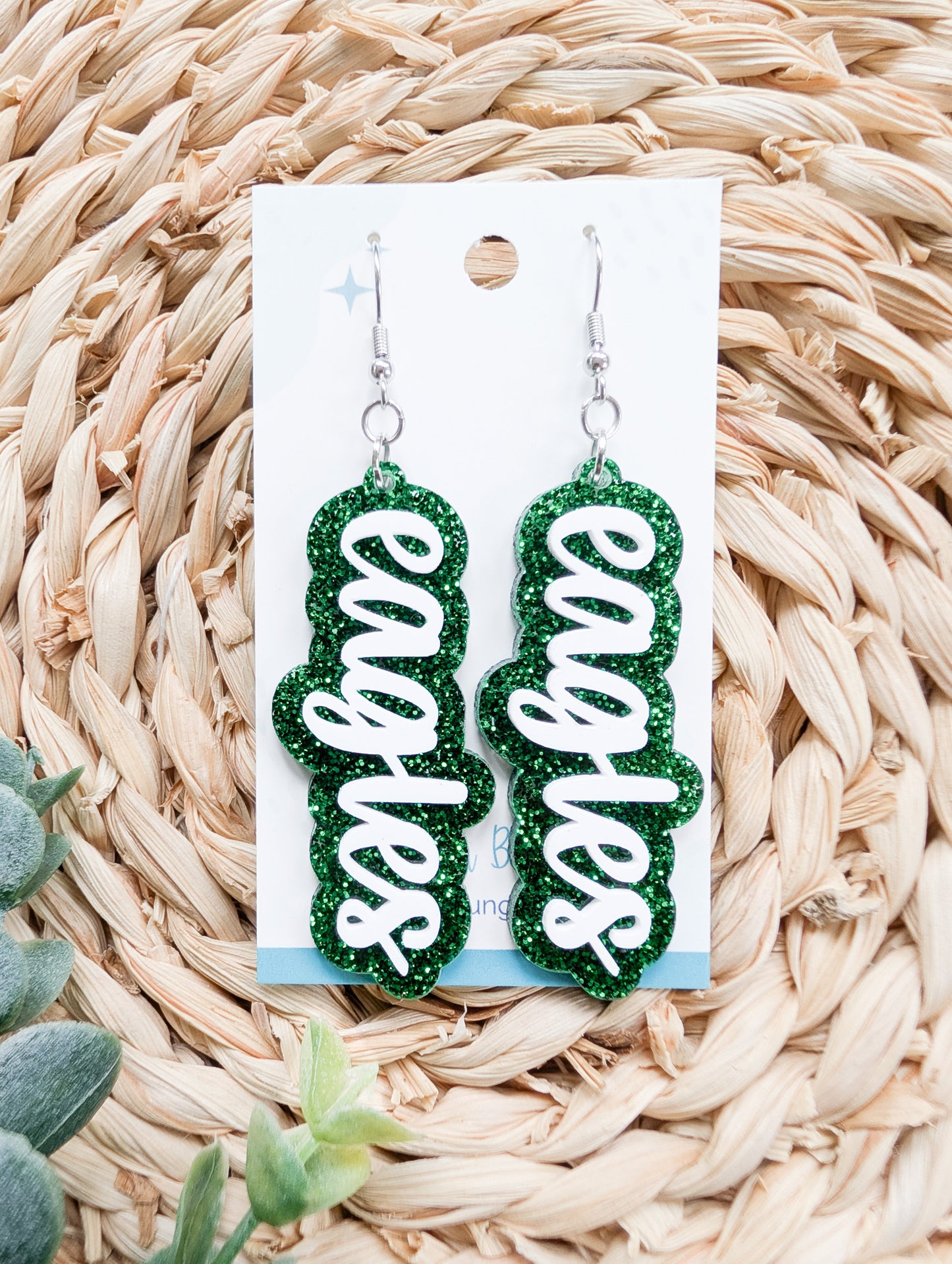Eagles Layered Green and White 3.25" Acrylic Statement Earrings (2 styles)