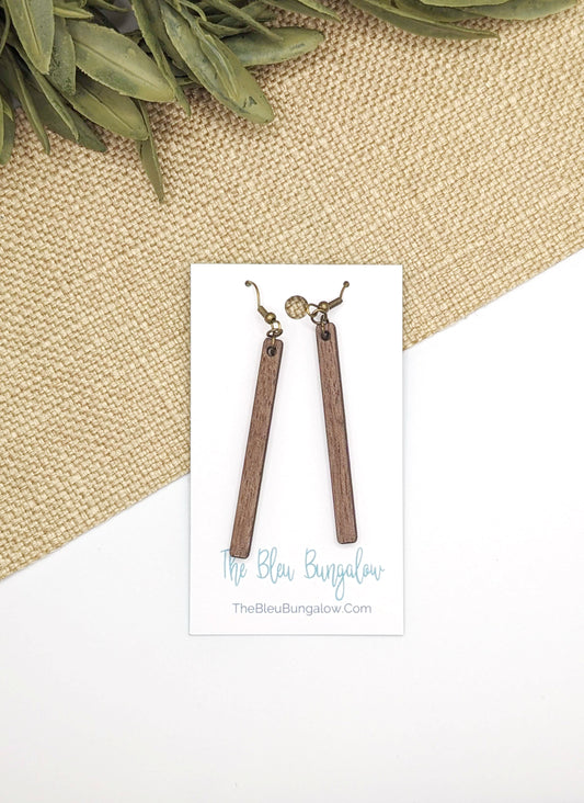 Walnut Wooden Bar Earrings