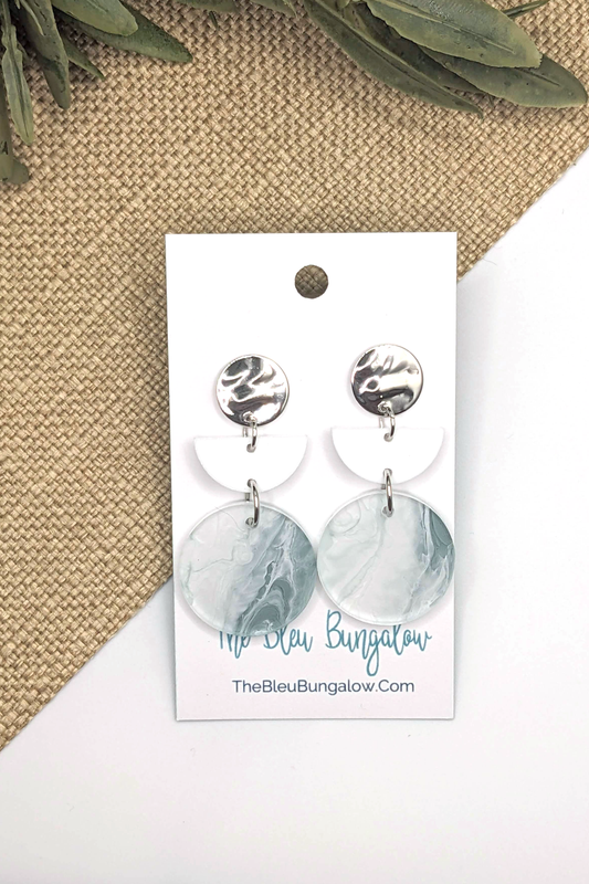 Tiered Ocean Marble Dangles with White Accent