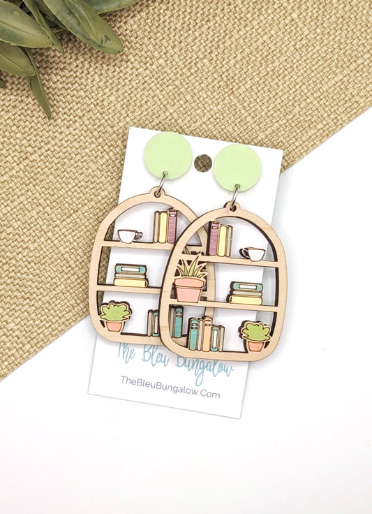 Bookshelf Hand Painted Earrings with Acrylic Accent