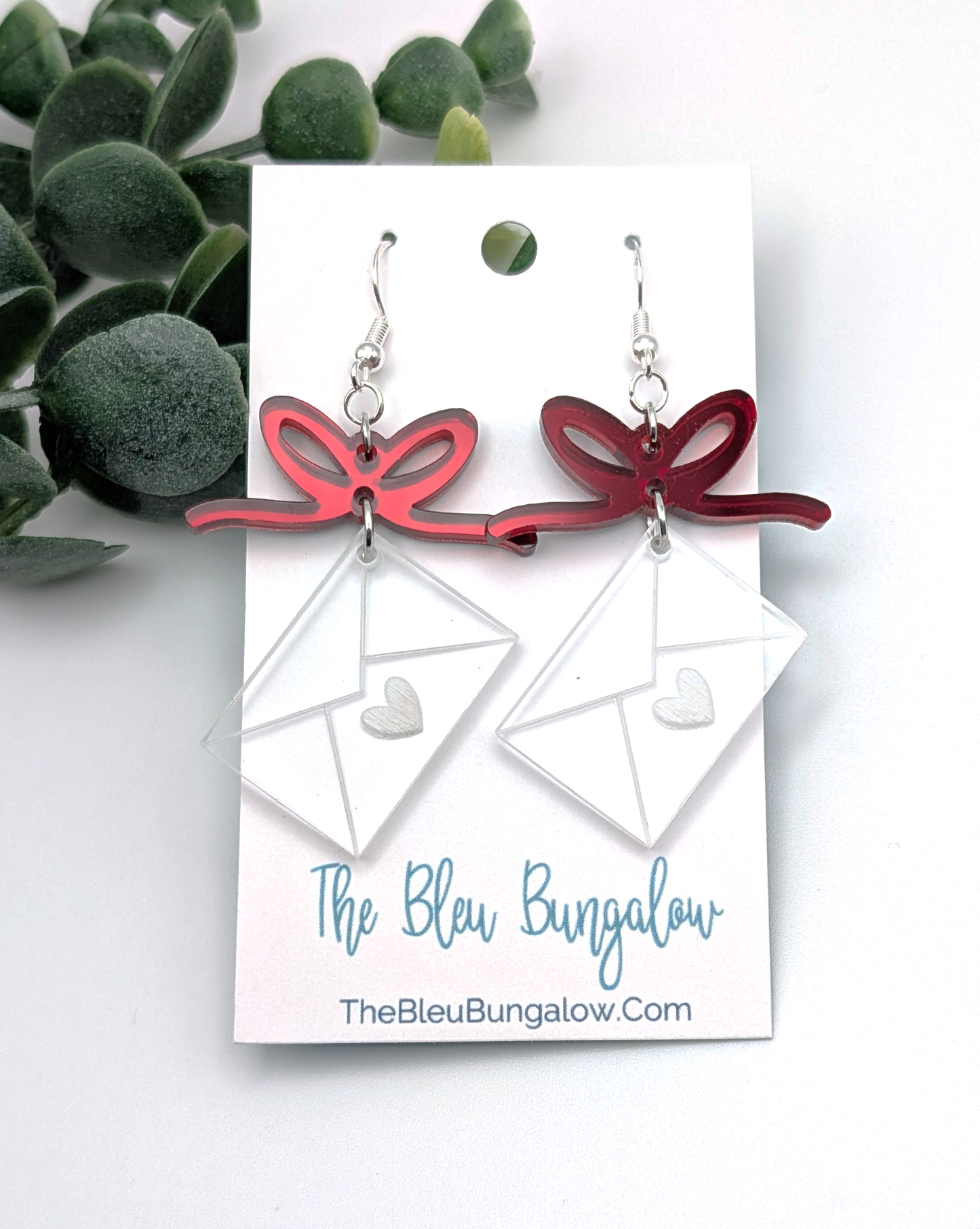 Clear Heart Envelope + Bow Valentine's Day Earrings