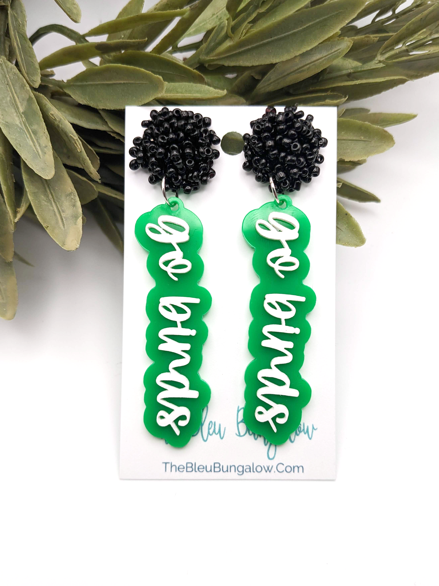 Go Birds Green and White Acrylic Statement Earrings