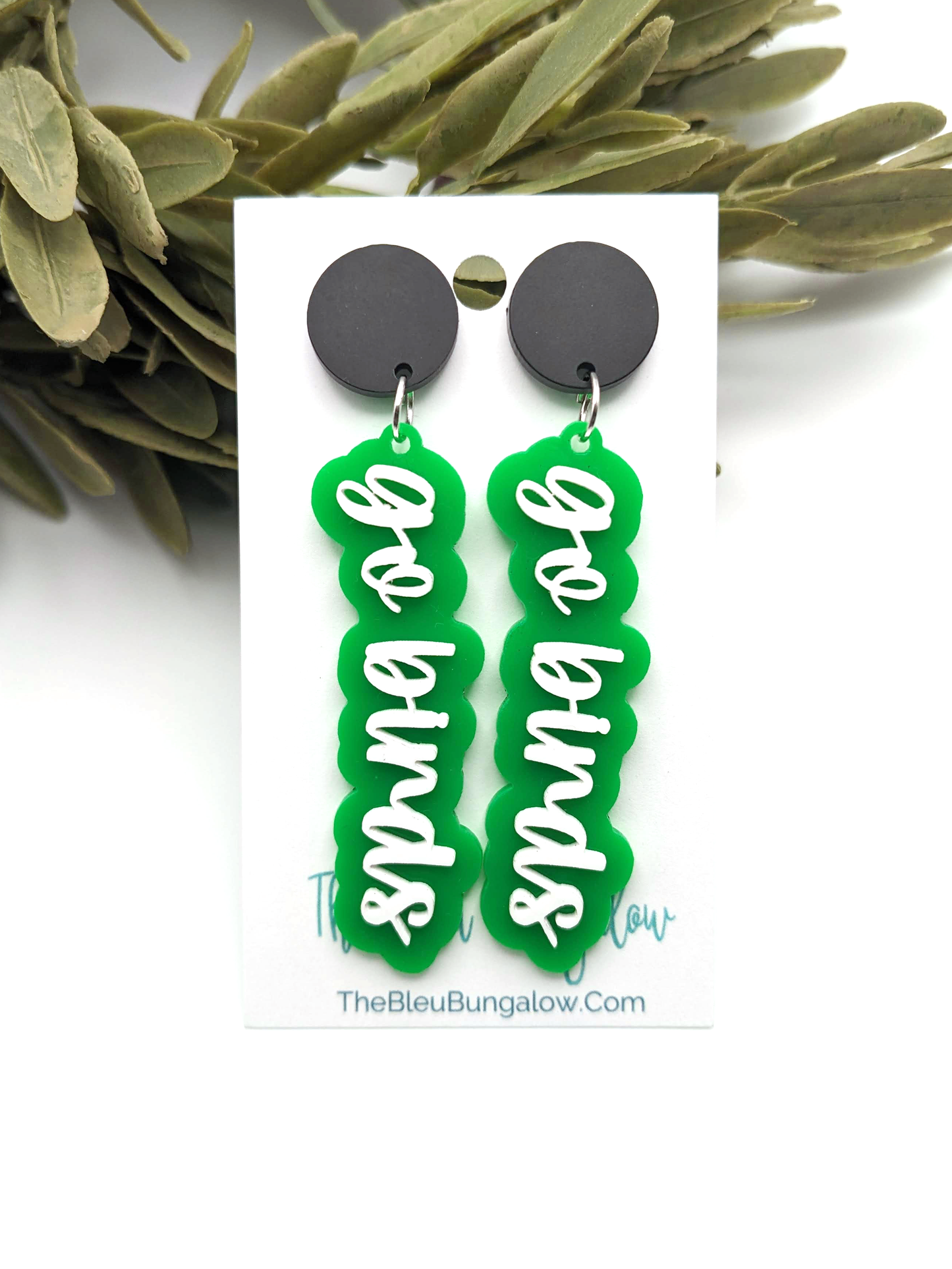 Go Birds Green and White Acrylic Statement Earrings