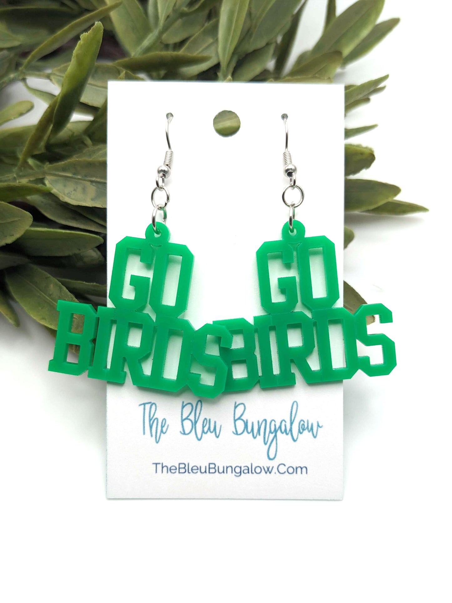 Go Birds Green Acrylic Dangle Earrings