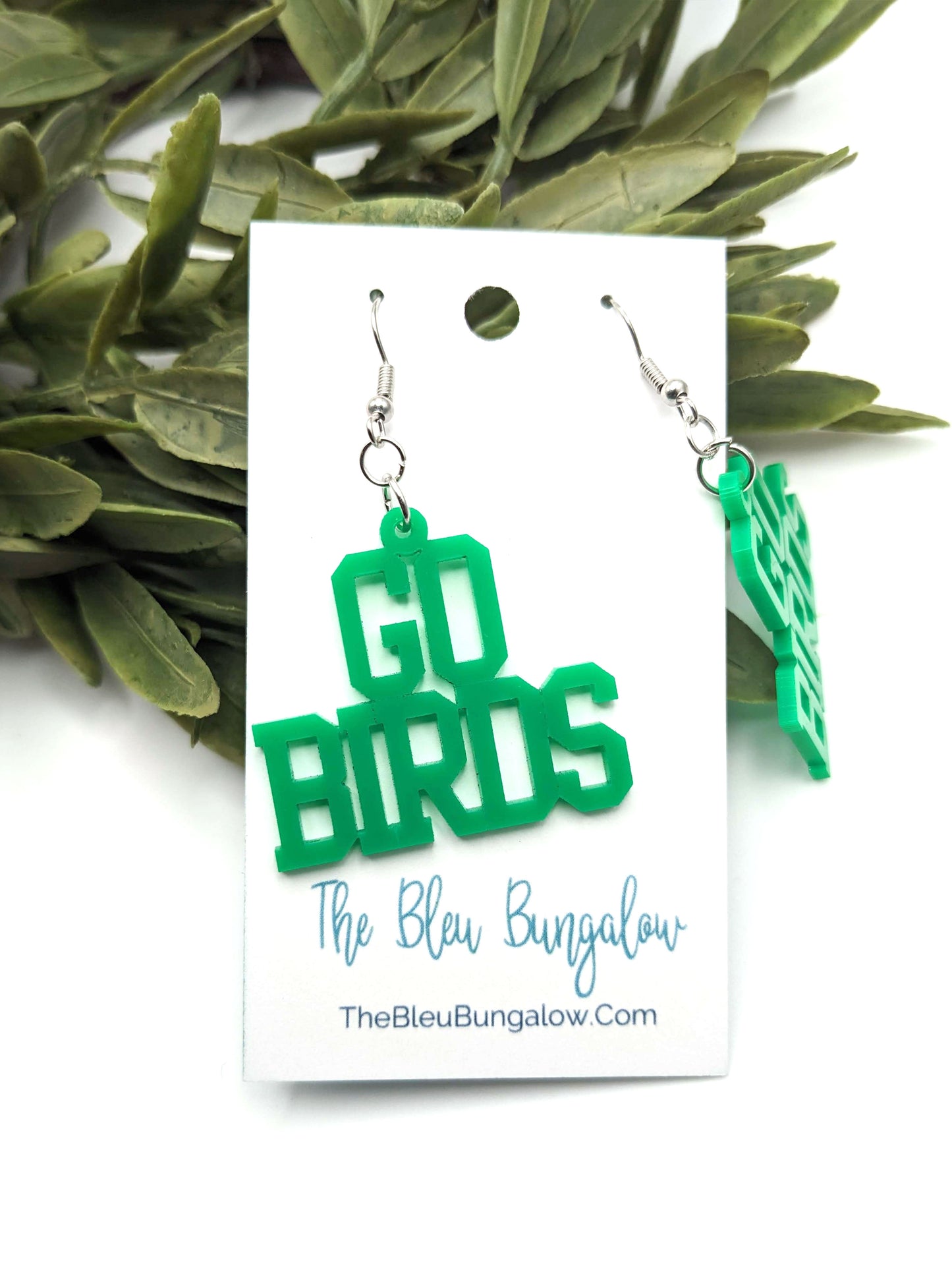 Go Birds Green Acrylic Dangle Earrings