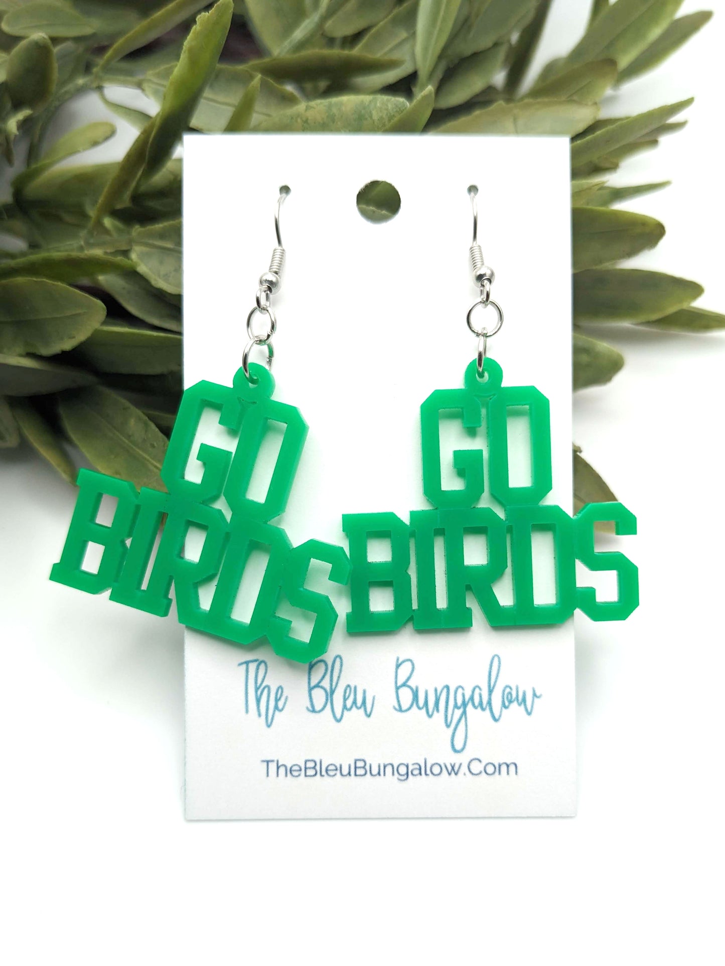 Go Birds Green Acrylic Dangle Earrings