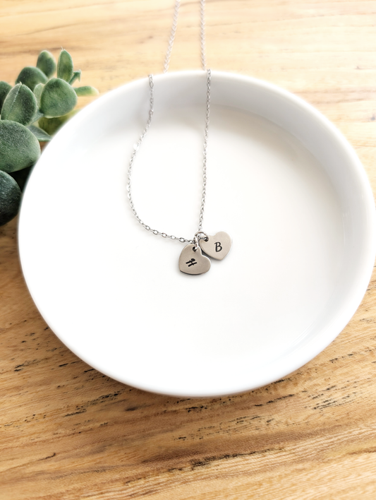 Stainless Steel Heart Charm Initial Necklace