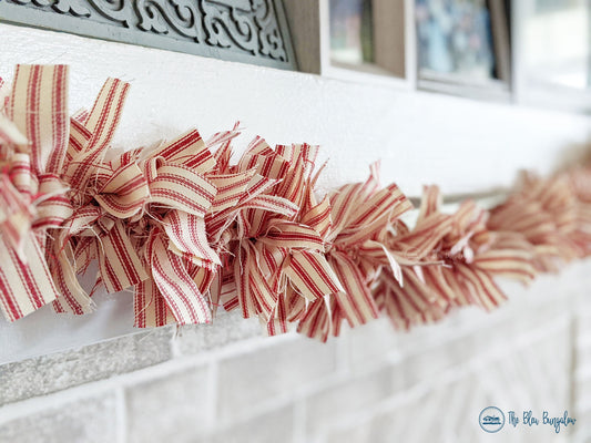 Red Ticking Stripe Rag Tie Garland