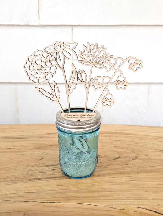 Birth Month Blooms in a Jar: Everlasting Wooden Flower Arrangement (Up to 5 Flowers)