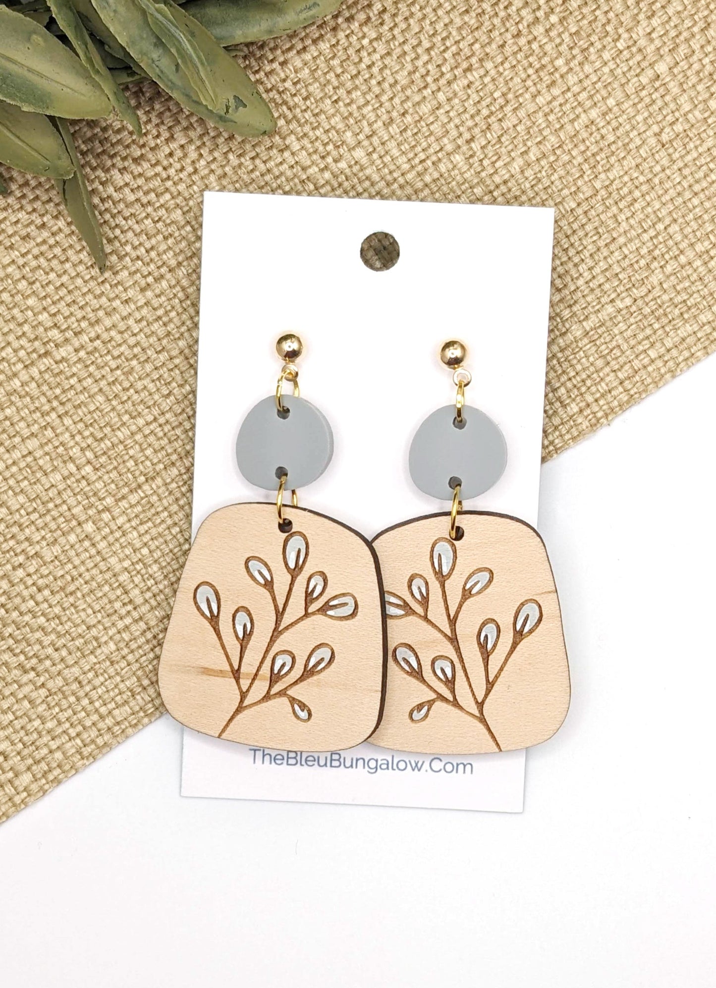 Leaf Bud Painted Earrings with Acrylic Accent