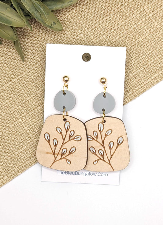 Leaf Bud Painted Earrings with Acrylic Accent