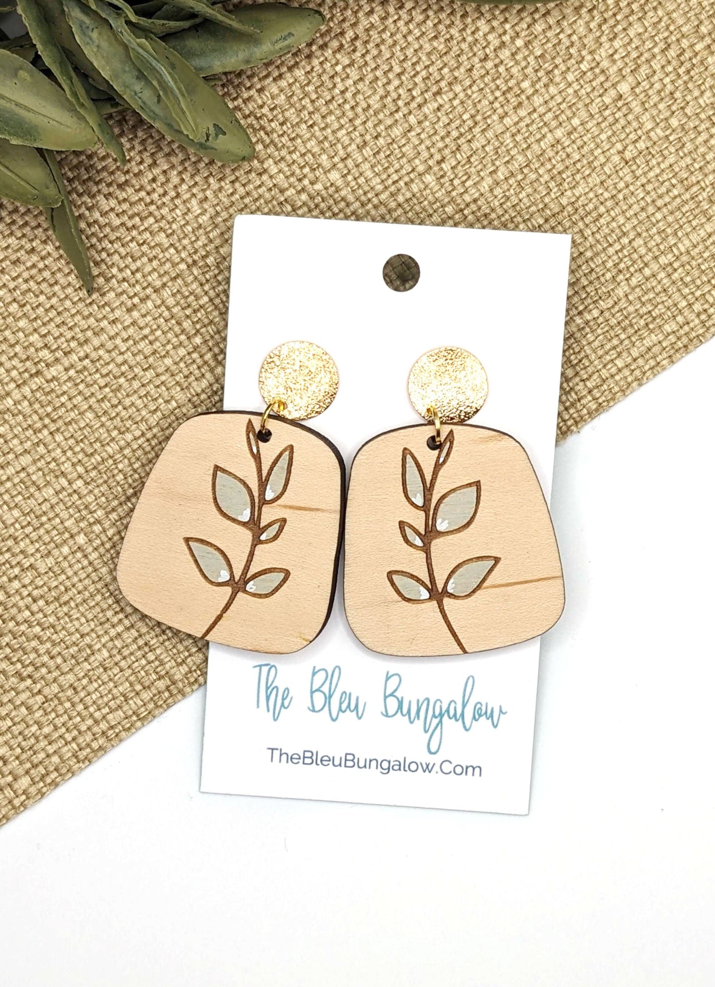 Leaf Painted Earrings with Bronze Accent