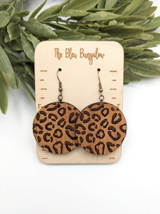 Wooden Leopard Print Earrings