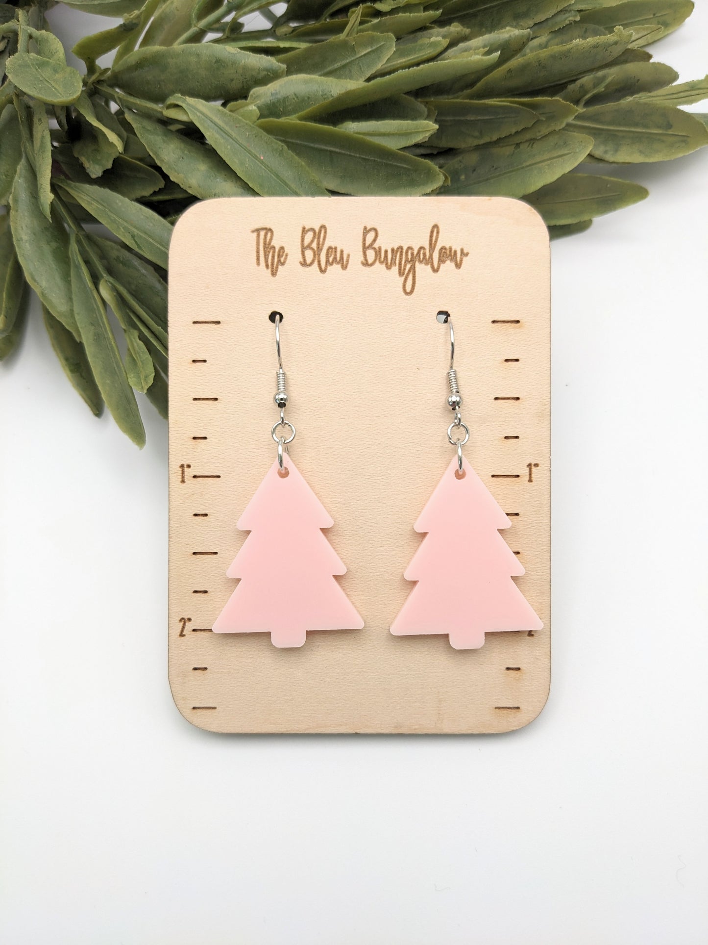 Acrylic Christmas Tree Dangles - Pink