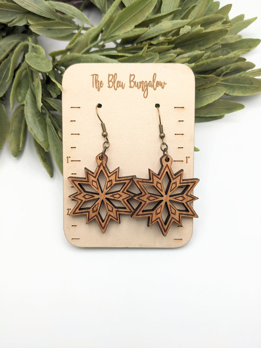 Wooden MCM Snowflake Dangles