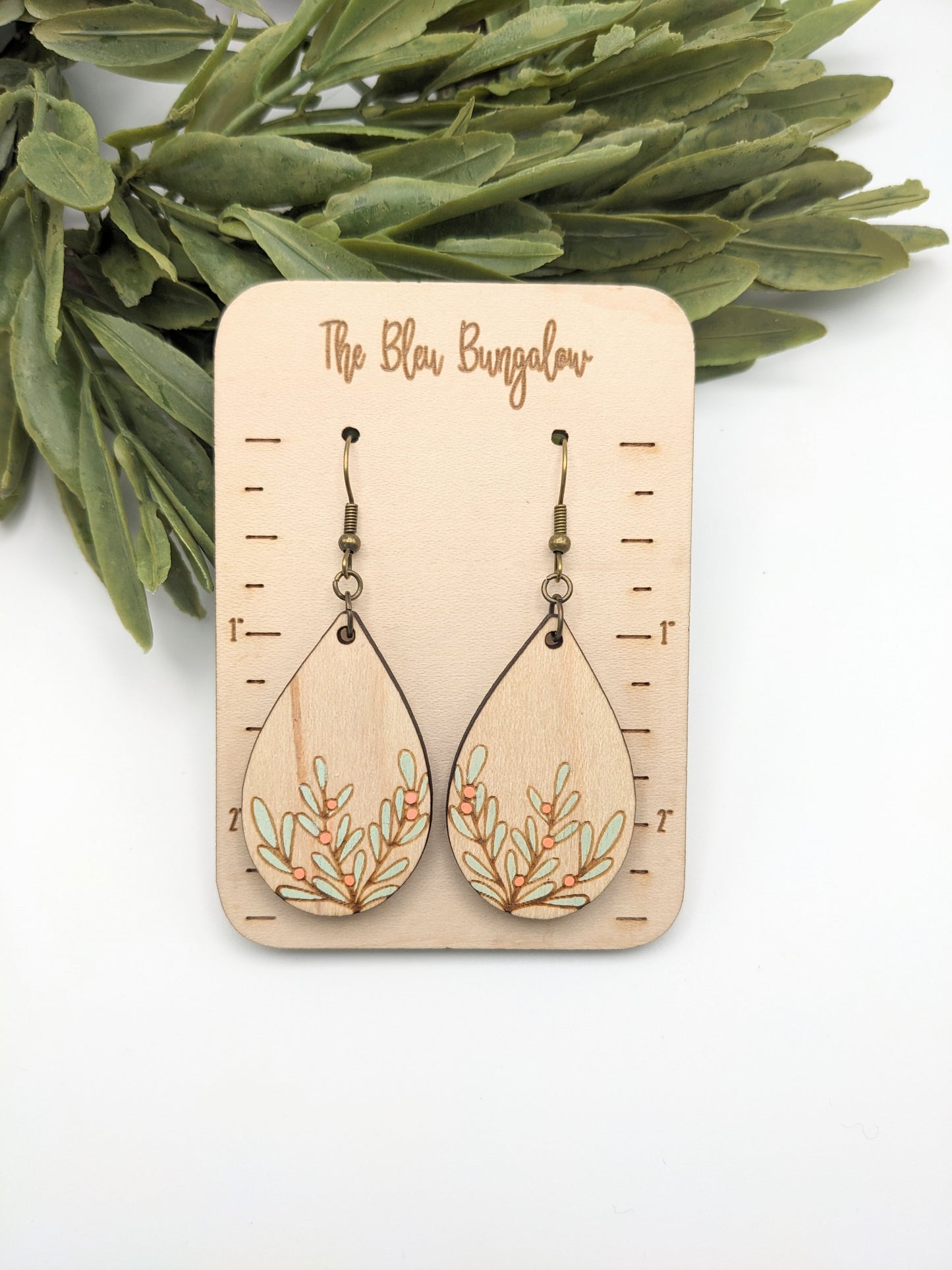 Painted Mistletoe Tear Drop Earrings