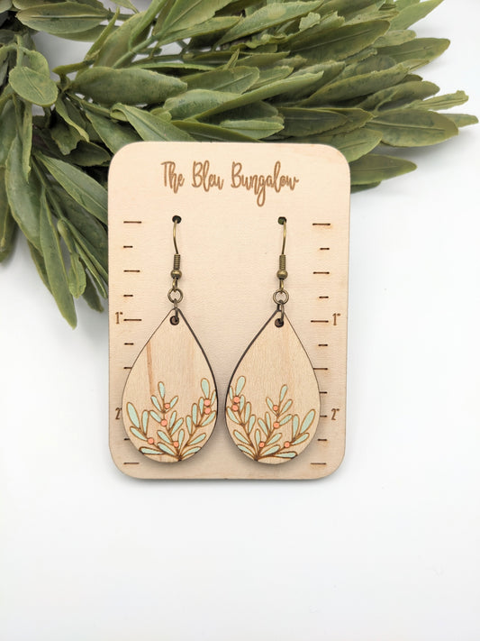 Painted Mistletoe Tear Drop Earrings