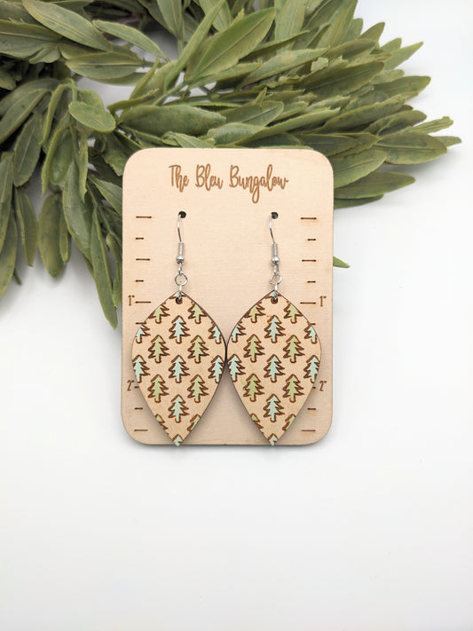 Painted Christmas Tree Pattern Drop Earrings