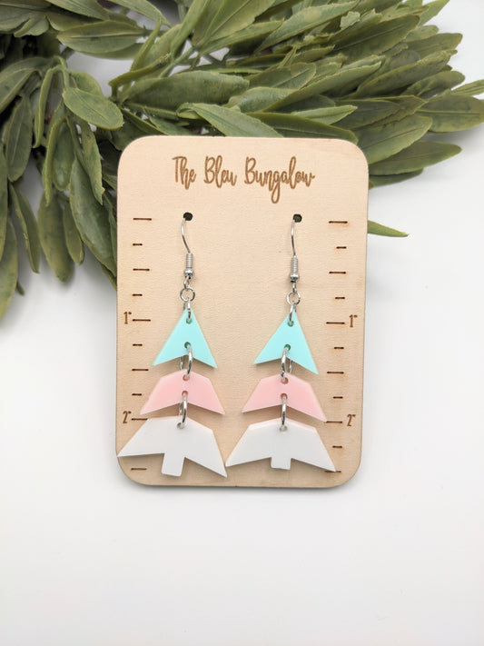 Acrylic Tiered Christmas Tree Dangles - Green, Pink + White