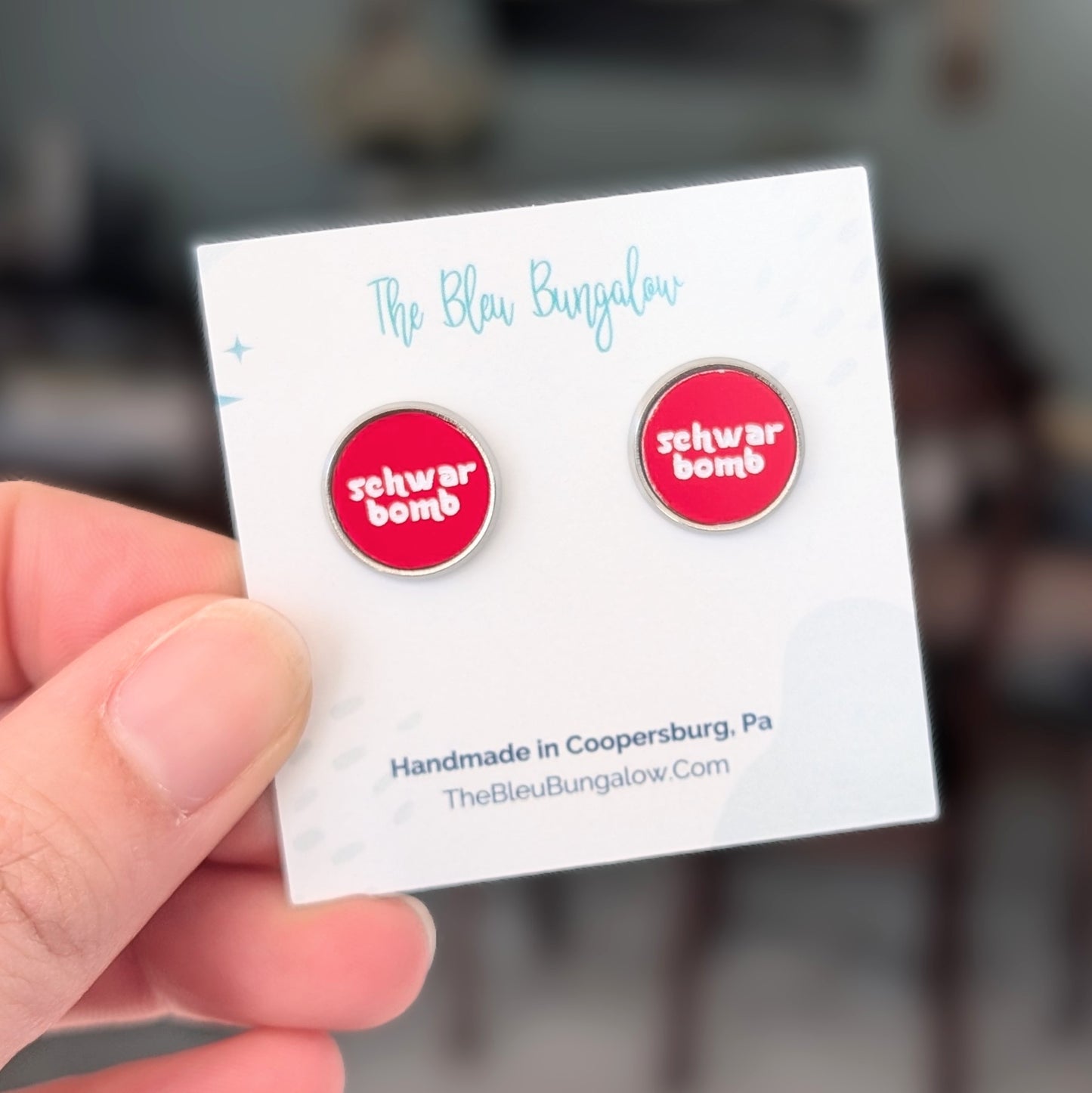 Schwarbomb Engraved Acrylic Stud Earrings