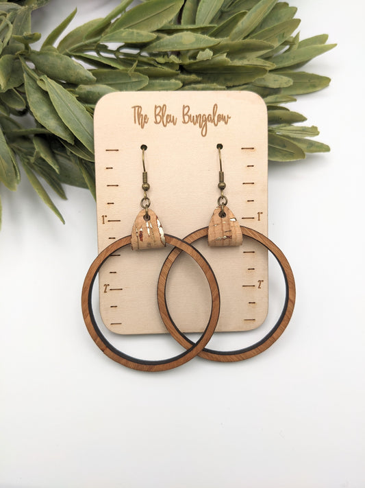 Wooden Hoop Earrings with Cork Accent