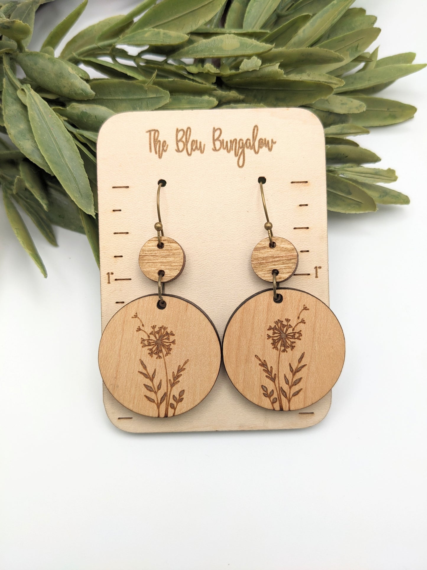 Wooden Dandelion Tiered Earrings