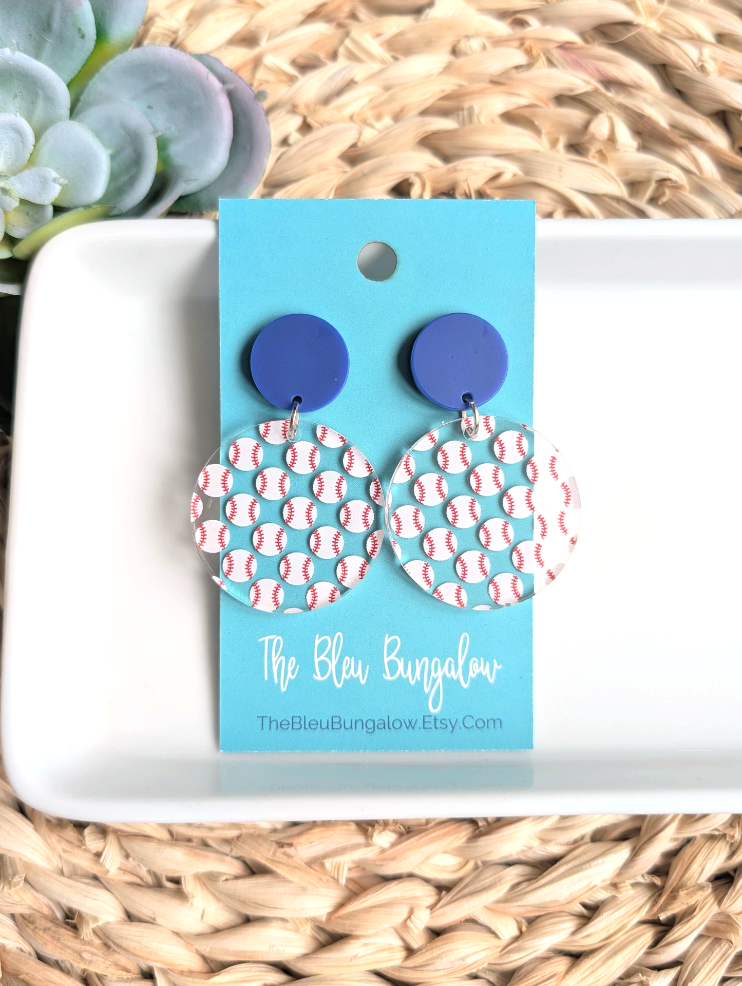 Baseball Print Round Acrylic Earrings