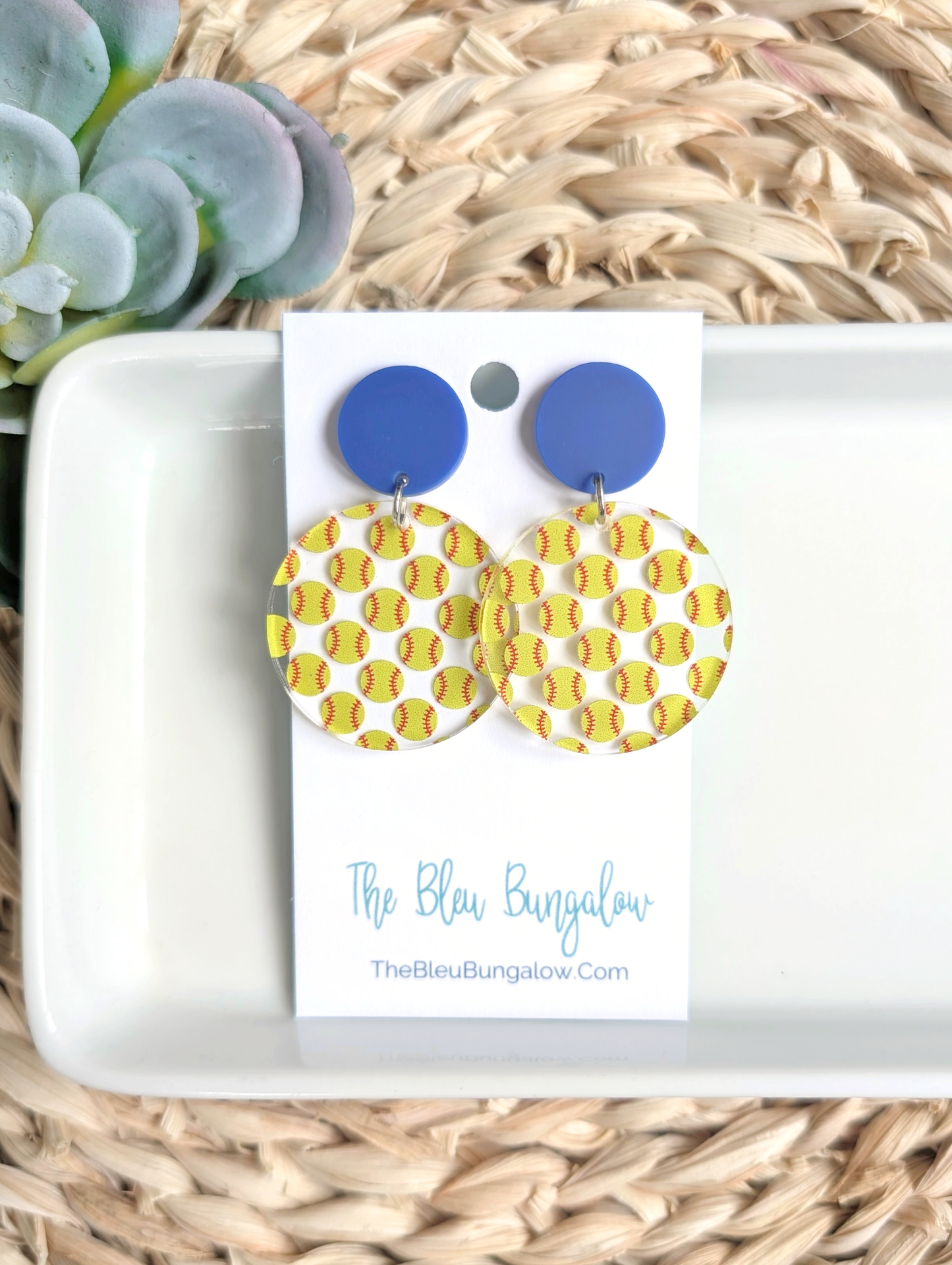Softball Print Round Acrylic Earrings