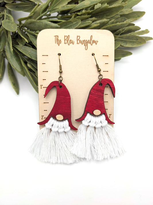 Wooden + Macrame Santa/Gnome Dangles