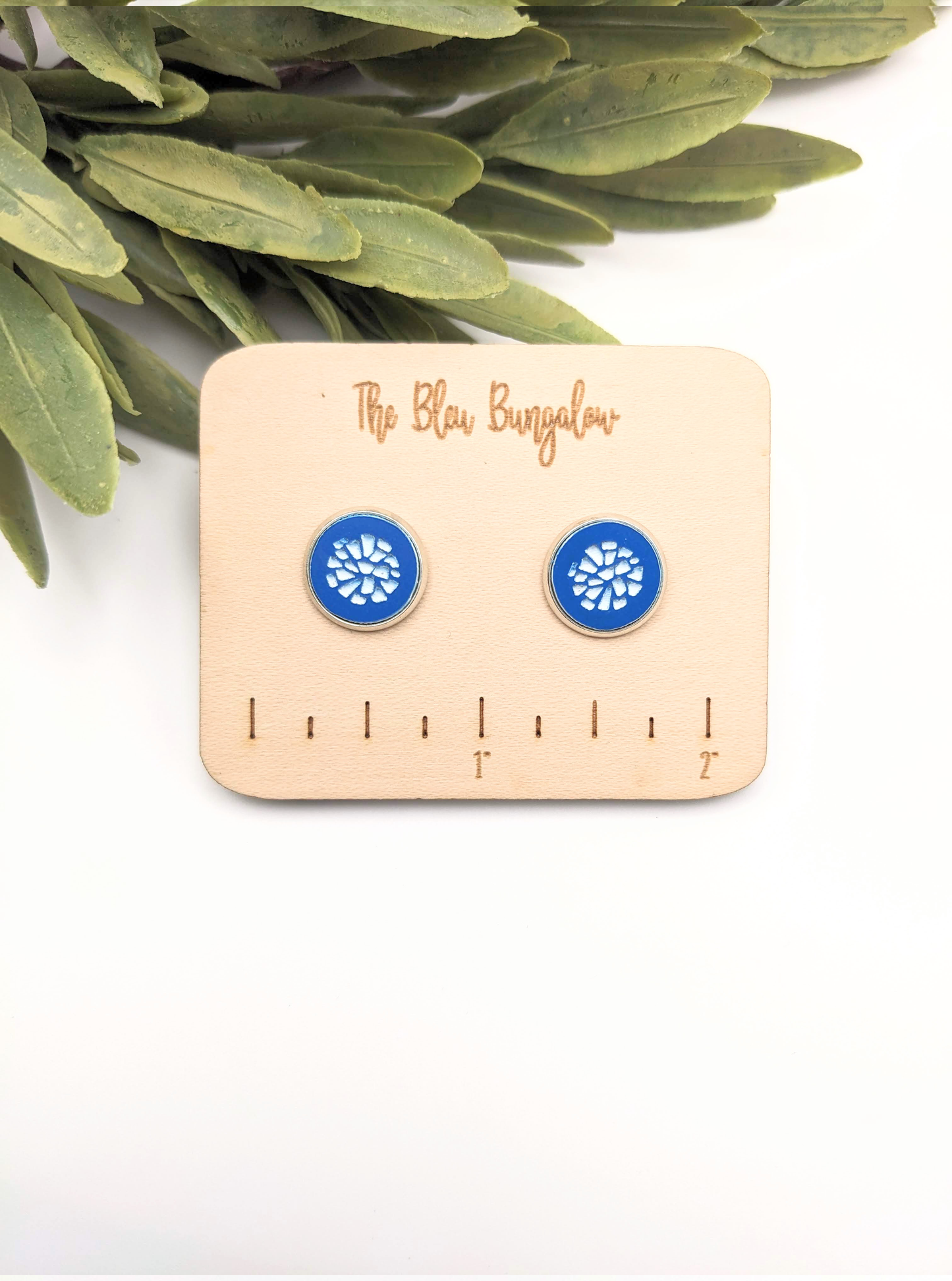 Blue and White Pom Pom Studs