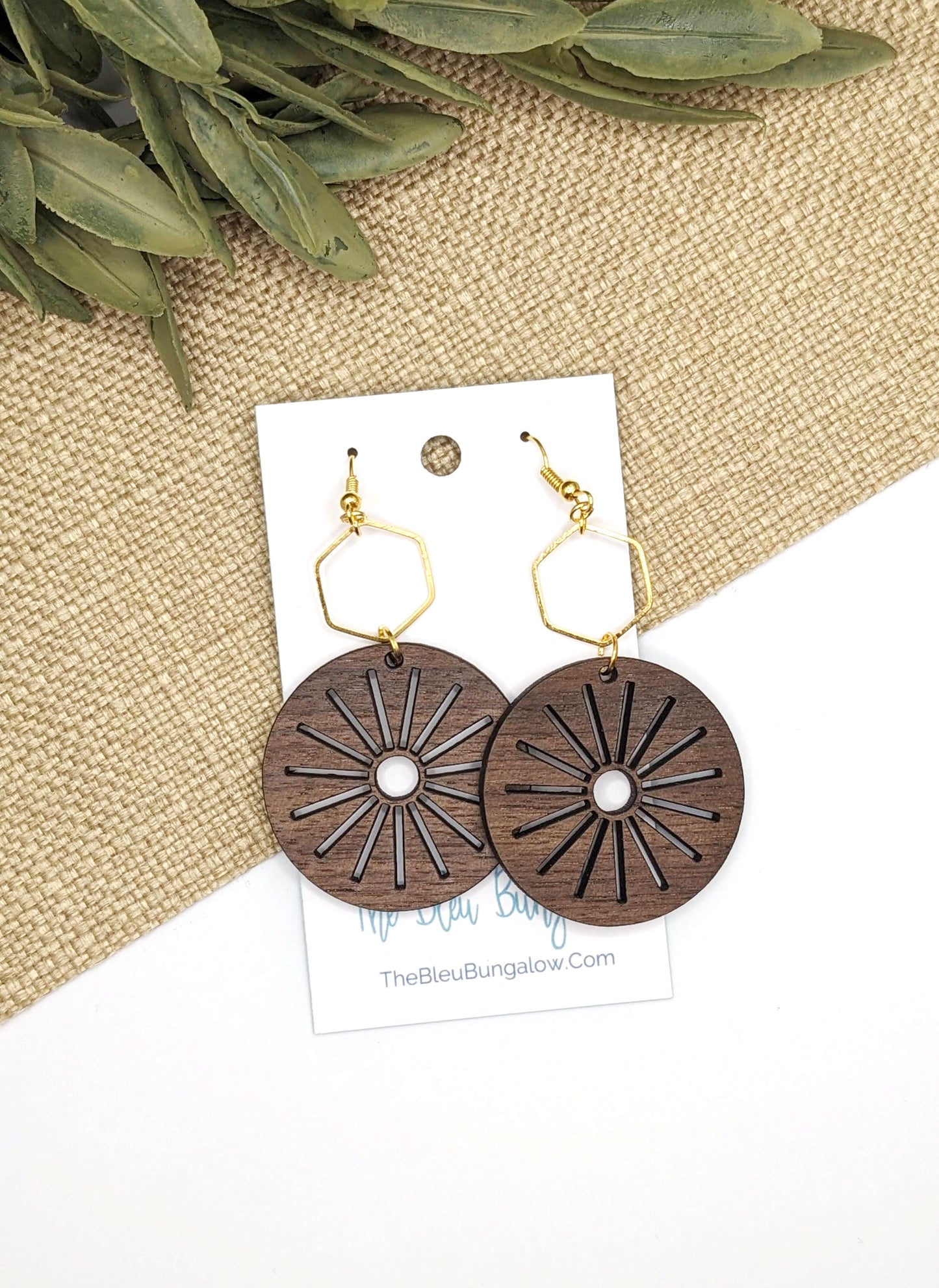 Walnut Sun Cutout Earrings