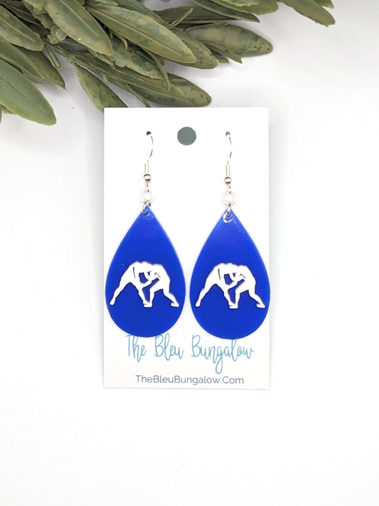 Blue and White Wrestling Silhouette Teardrops