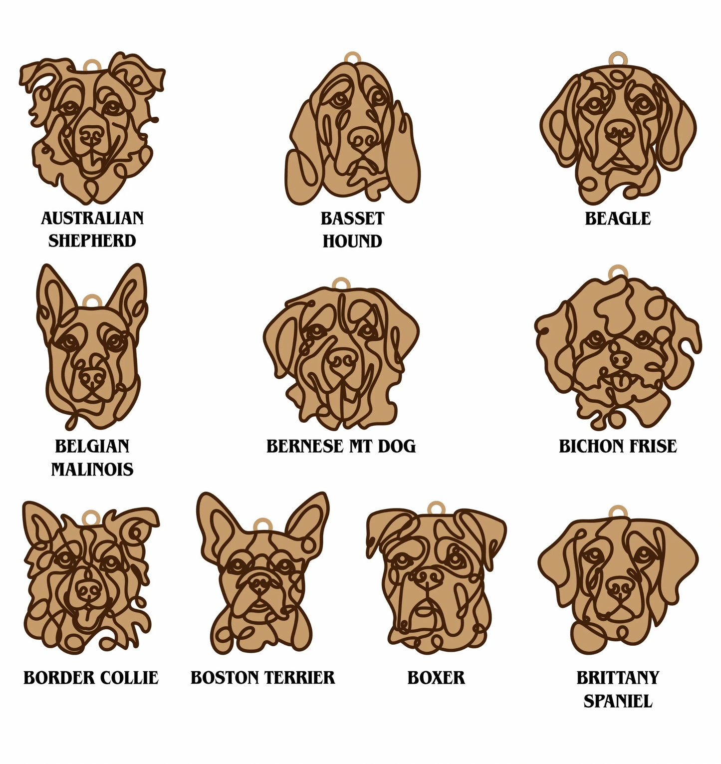 Wooden Dog Ornament (40 Breeds)