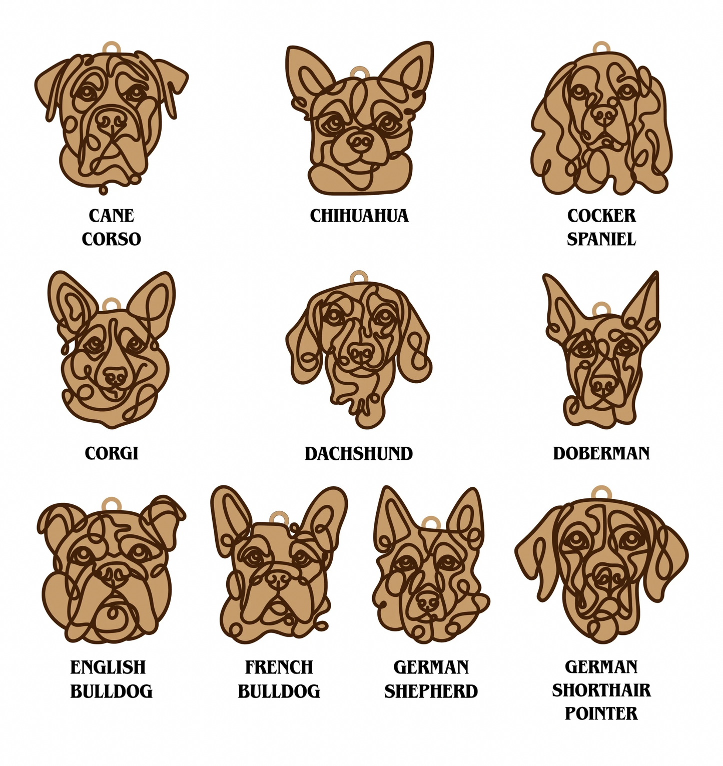 Wooden Dog Ornament (40 Breeds)