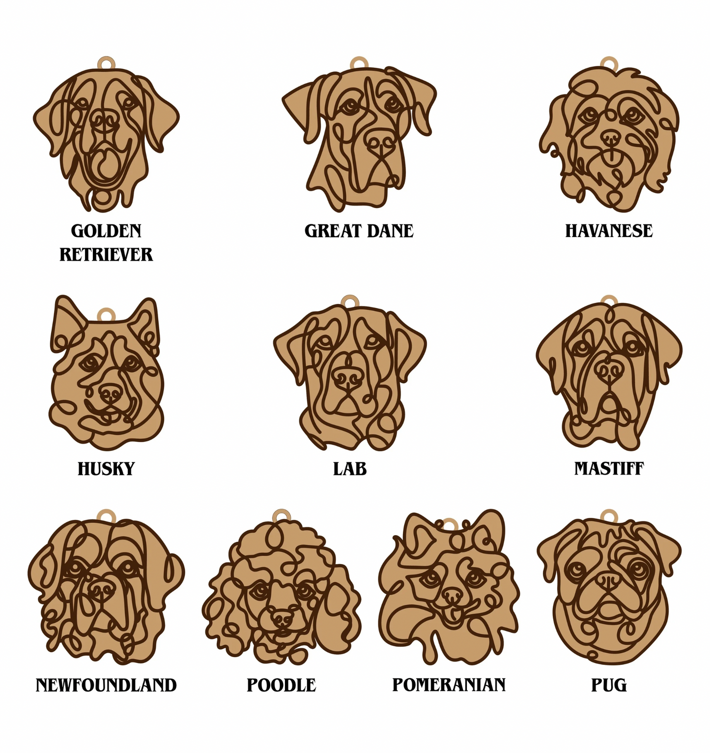 Wooden Dog Ornament (40 Breeds)