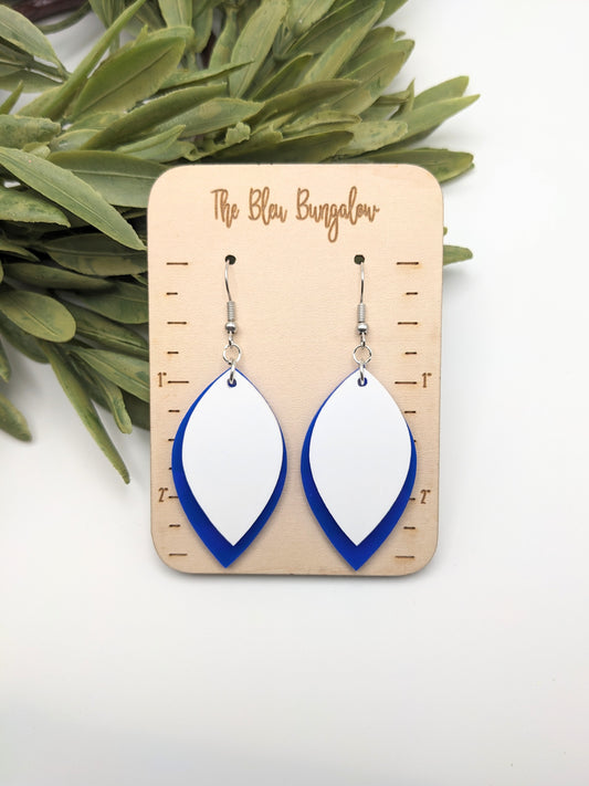 White and Blue Layered Acrylic Drop Earrings