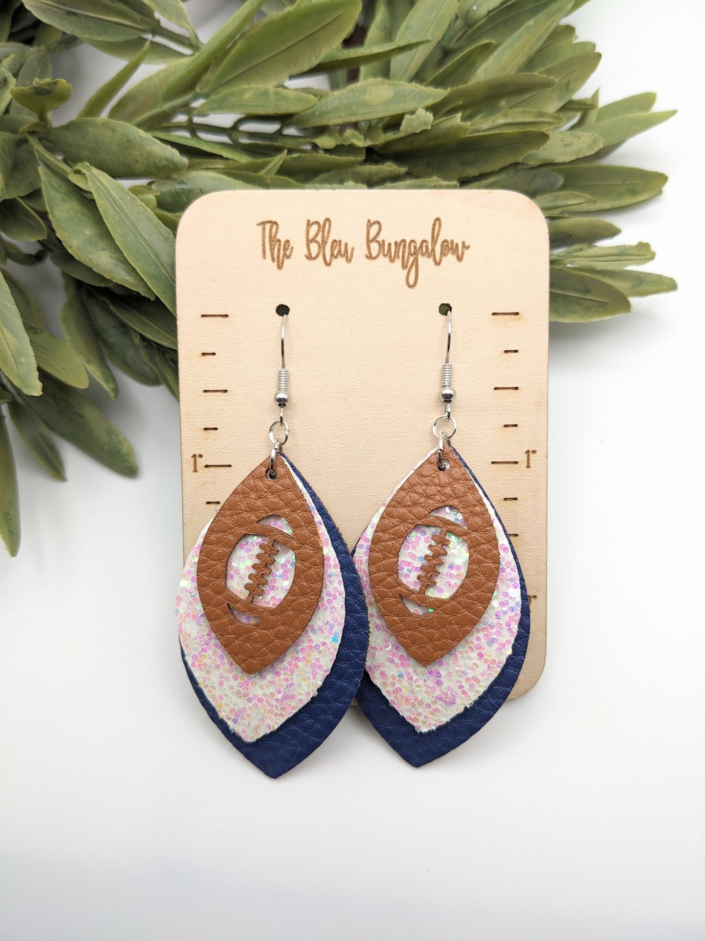 Layered Faux Leather Football Drop Earrings