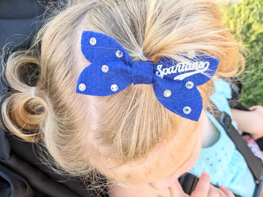 Blue Felt Spartans Hair Bow Clip